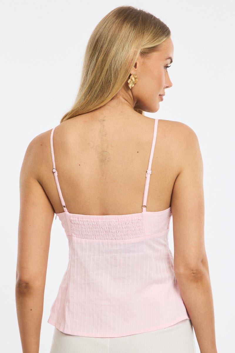 Pink Cami Sleeveless V-neck Lace Detail Cotton for Ally Fashion