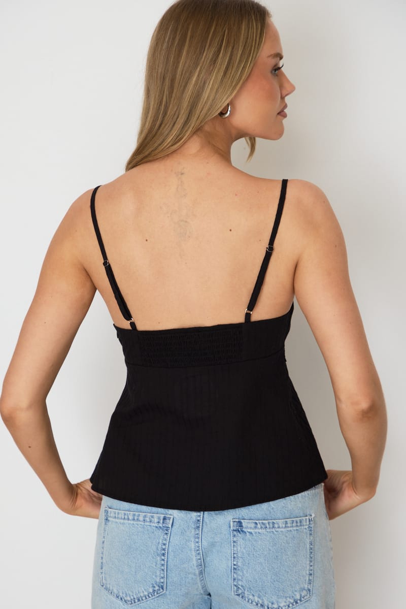 Black Cami Sleeveless V-neck Lace Detail Cotton for Ally Fashion