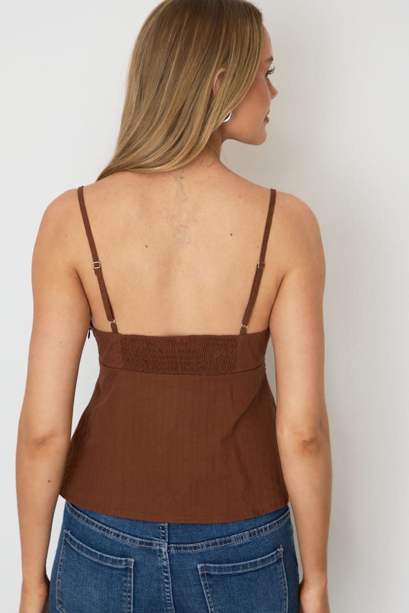 Brown Cami Sleeveless V-neck Lace Detail Cotton for Ally Fashion