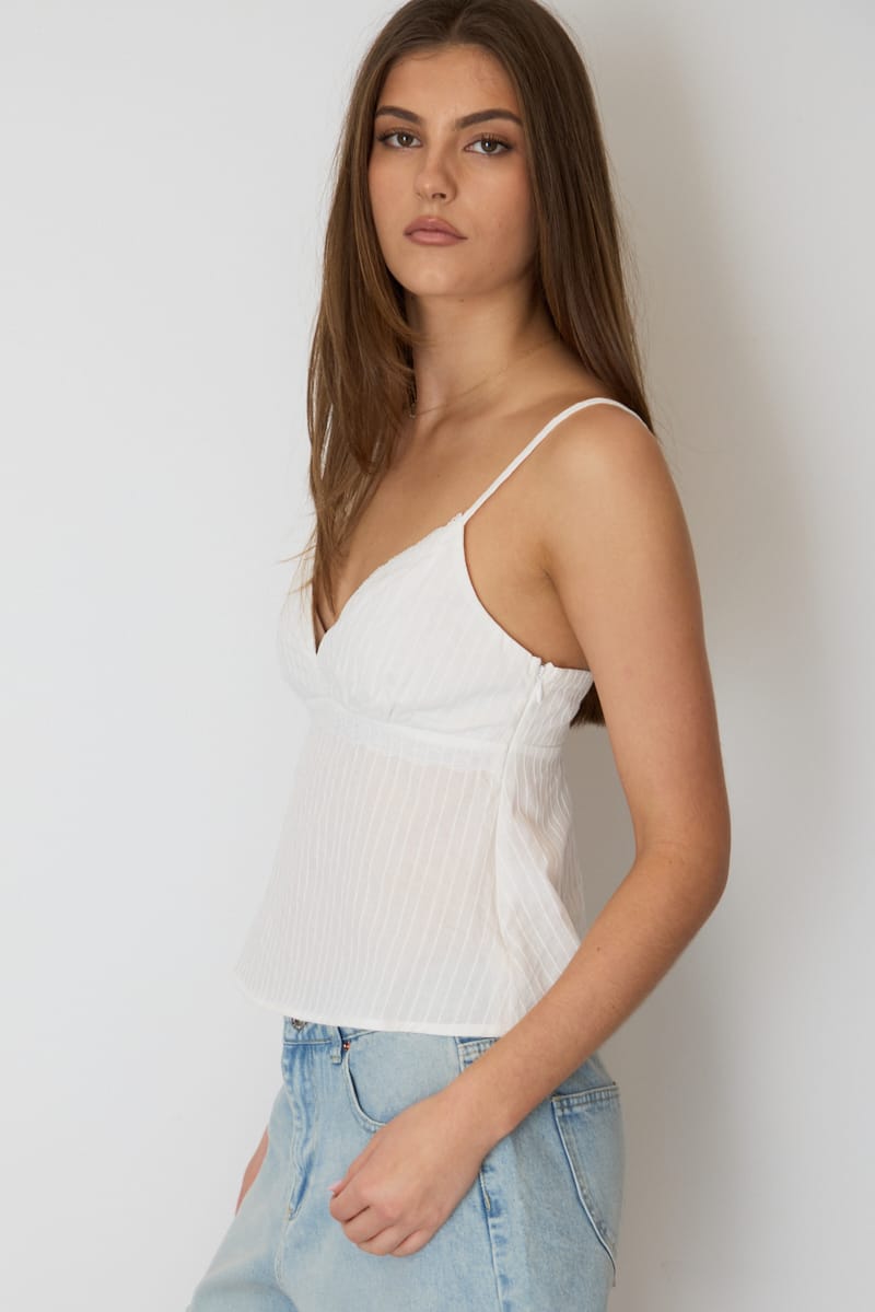 White Cami Sleeveless V-neck Lace Detail Cotton for Ally Fashion