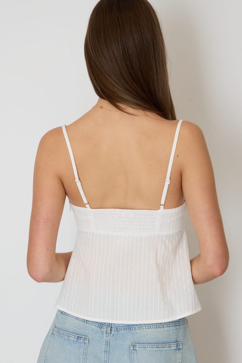 White Cami Sleeveless V-neck Lace Detail Cotton for Ally Fashion