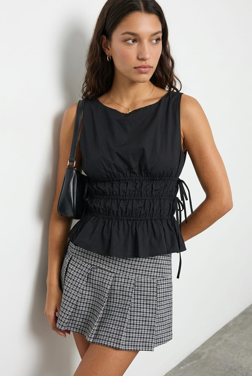Black Sleeveless Boat Neck Top for Ally Fashion
