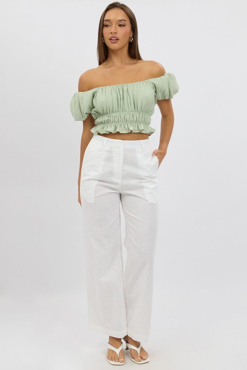 Green Ruff Top Green Ruffle Crop Top Puff Sleeve | Ally Fashion