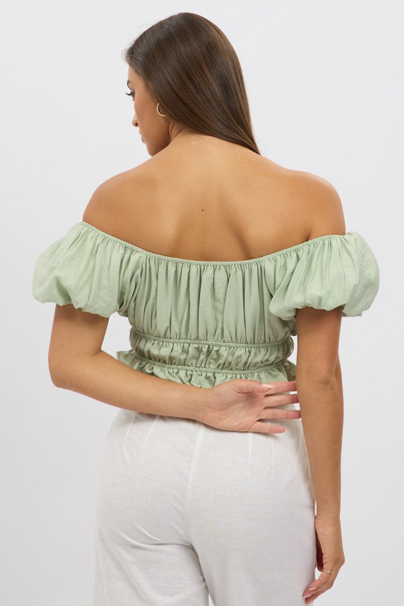 Green Ruff Top Green Ruffle Crop Top Puff Sleeve | Ally Fashion
