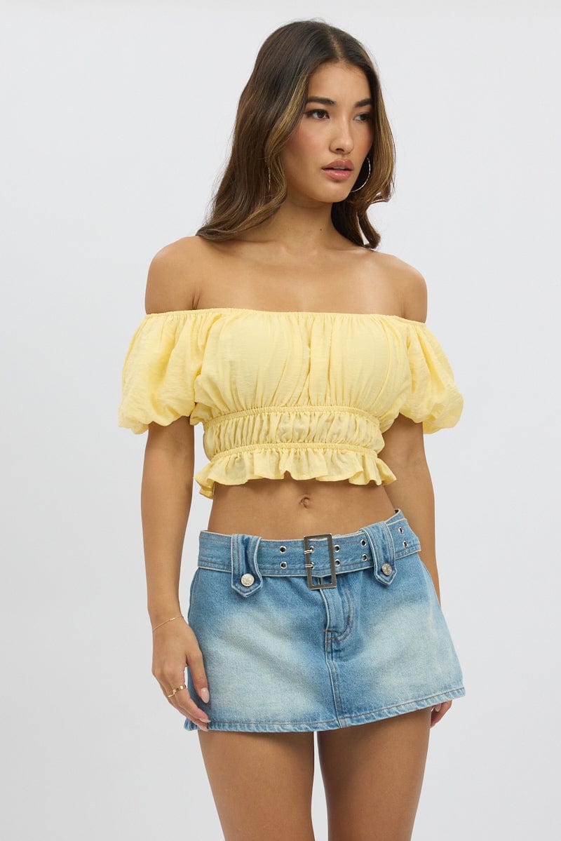 Yellow Raffles Top Yellow Ruffle Crop Top Puff Sleeve | Ally Fashion