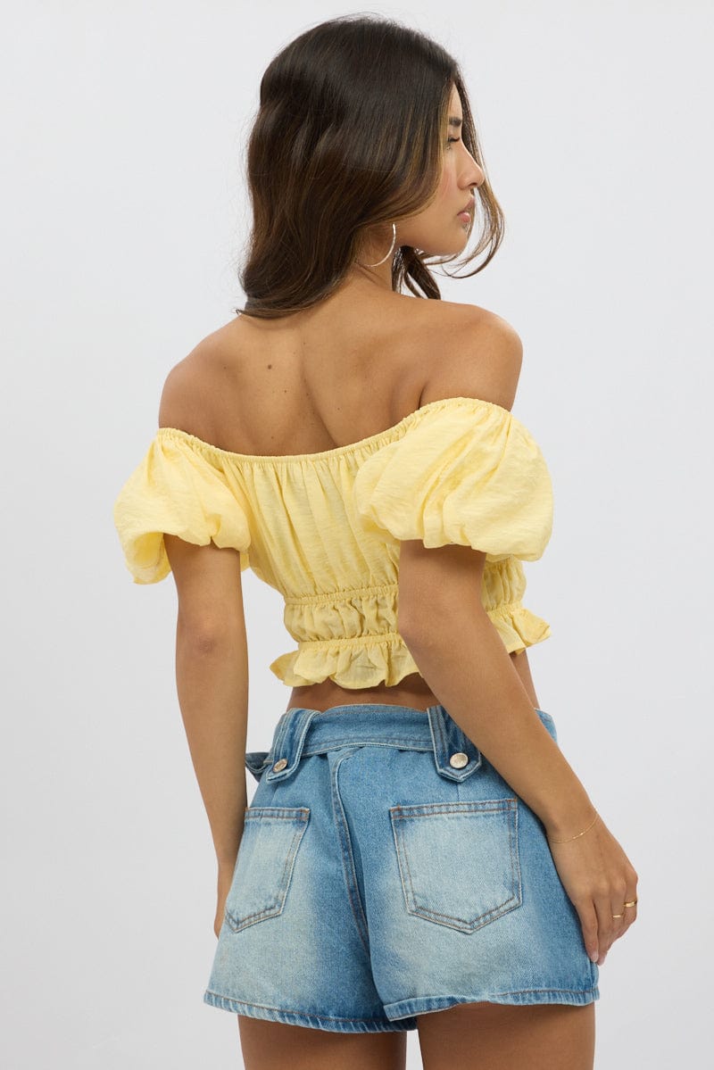Yellow Ruffel Top Yellow Ruffle Crop Top Puff Sleeve | Ally Fashion