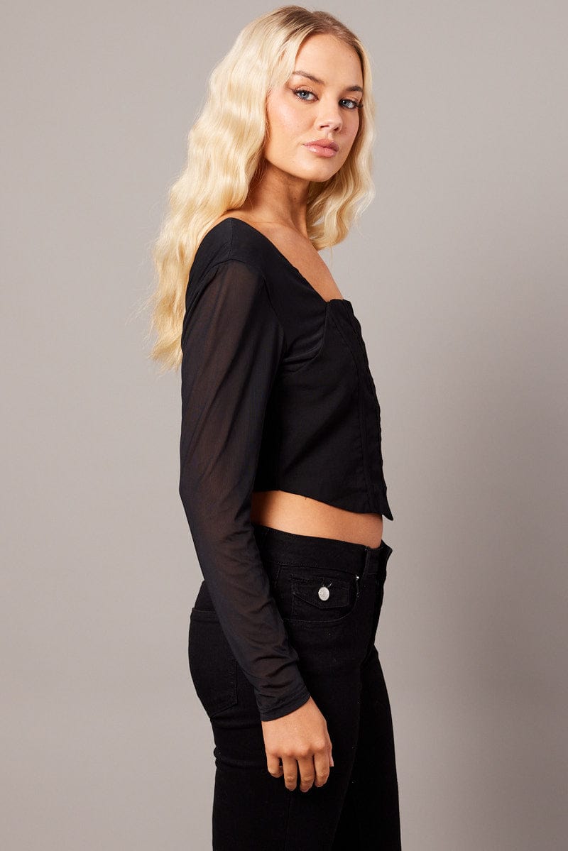 Black Corset Top Long Sleeve for Ally Fashion