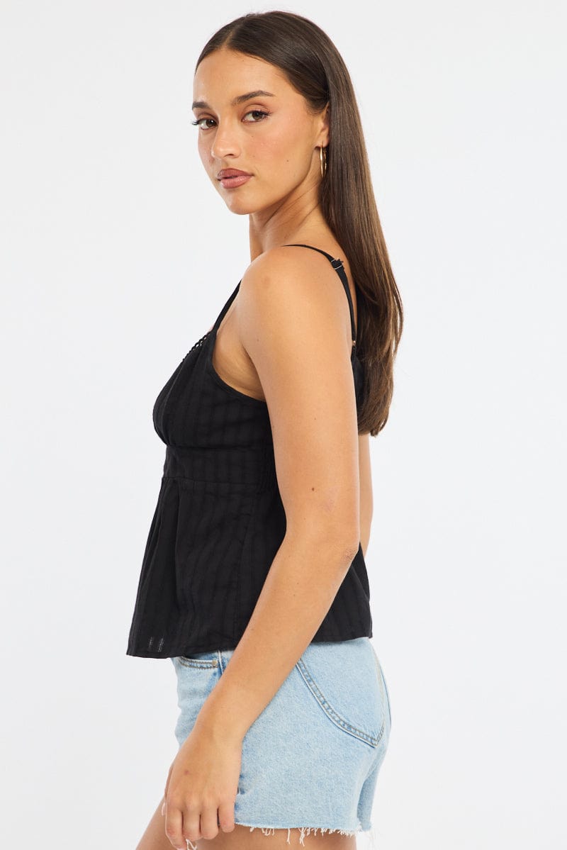 Black Babydoll Cami Sleeveless Scoop Neck Button Front for Ally Fashion