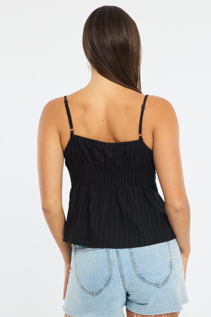 Black Babydoll Cami Sleeveless Scoop Neck Button Front for Ally Fashion