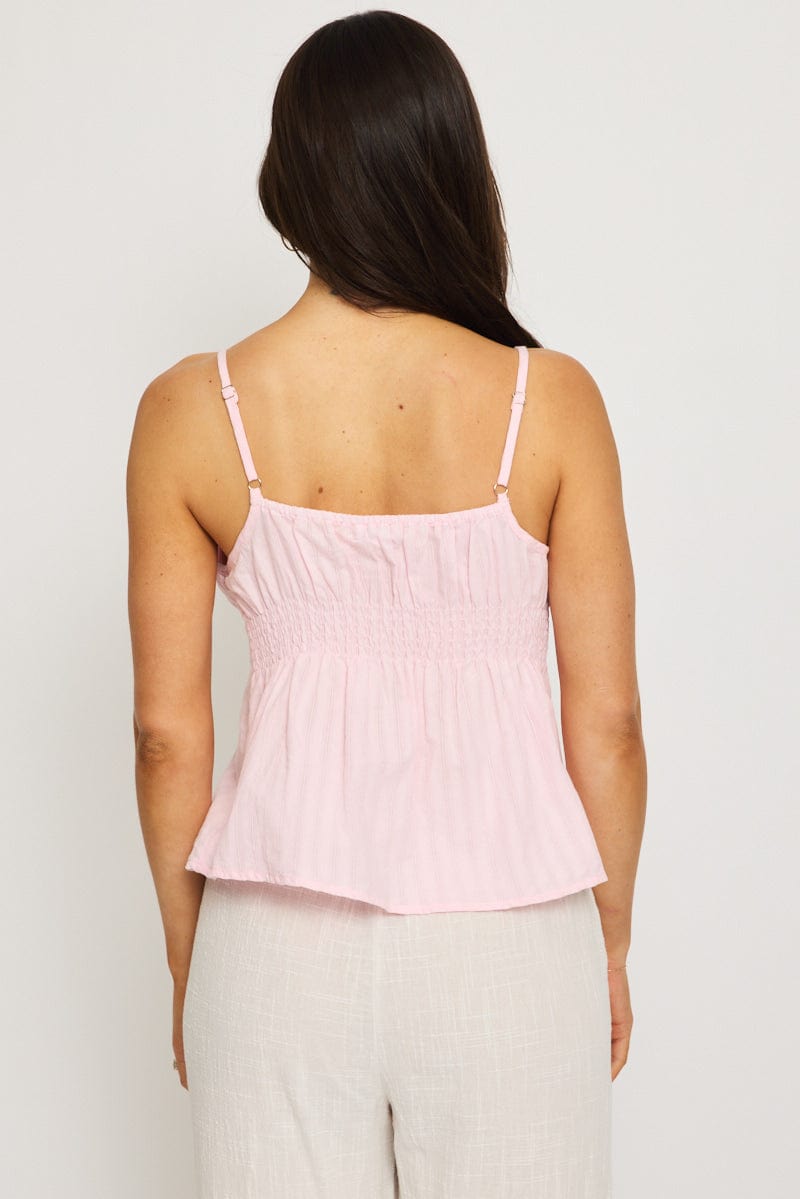 Pink Babydoll Cami Sleeveless Scoop Neck Button Front for Ally Fashion