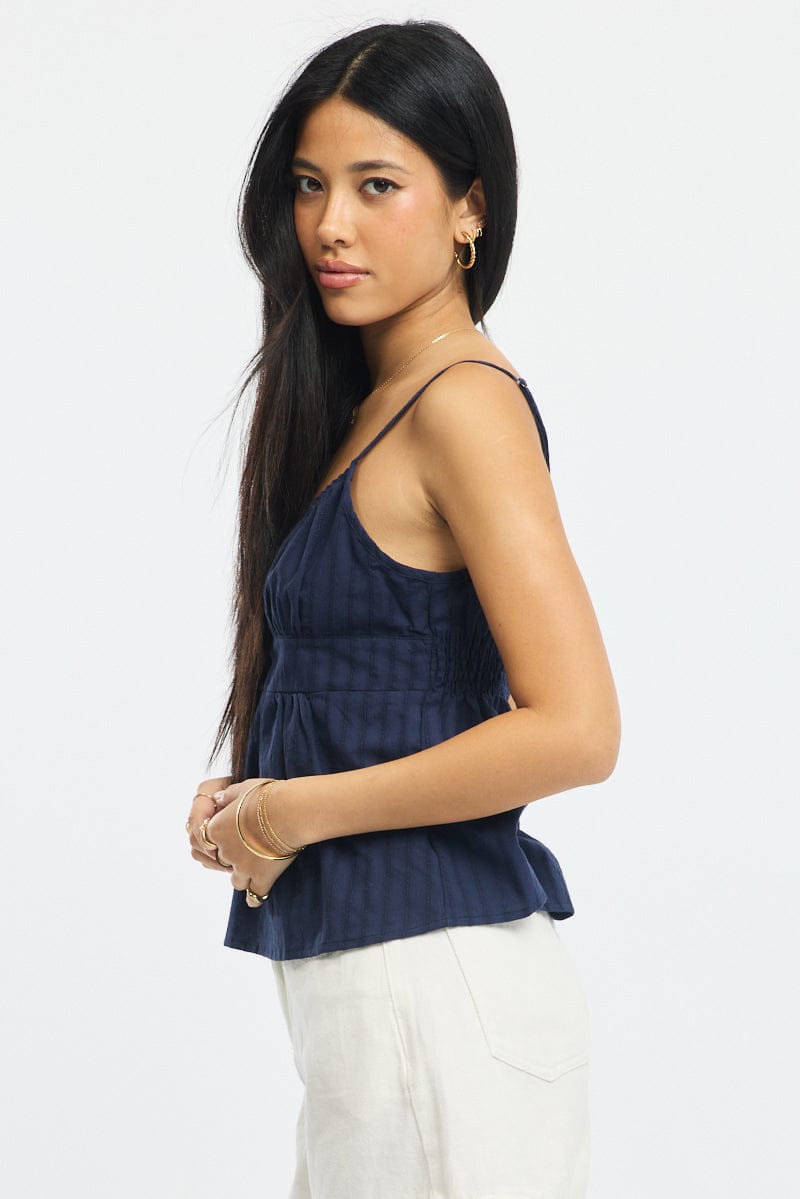 Blue Babydoll Cami Sleeveless Scoop Neck Button Front for Ally Fashion