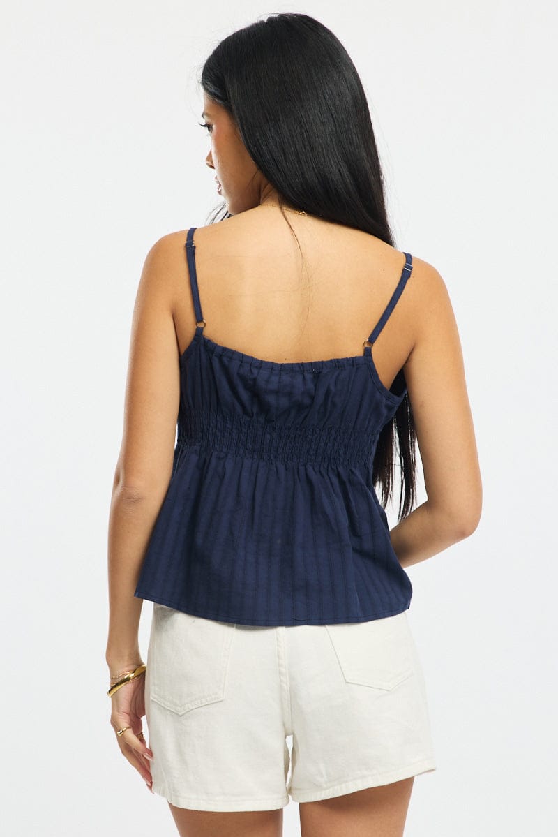 Blue Babydoll Cami Sleeveless Scoop Neck Button Front for Ally Fashion
