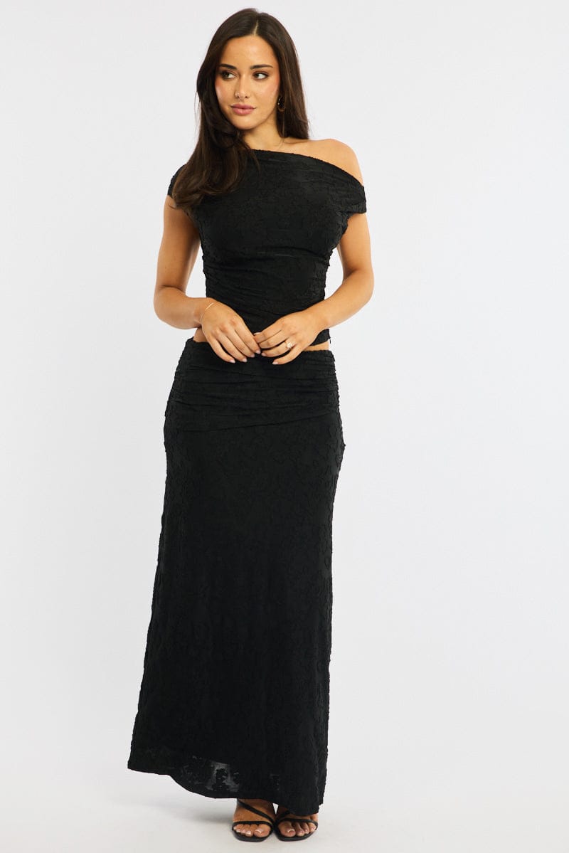 Black Asymmetric Top Sleeveless One Shoulder Textured for Ally Fashion