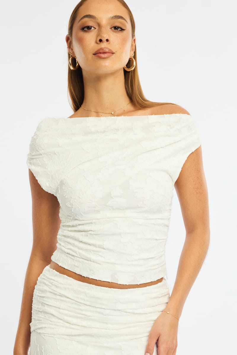 White Asymmetric Top Sleeveless One Shoulder Textured for Ally Fashion