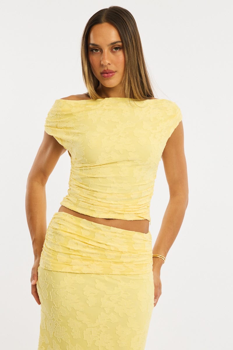 Yellow Asymmetric Top Sleeveless One Shoulder Textured for Ally Fashion