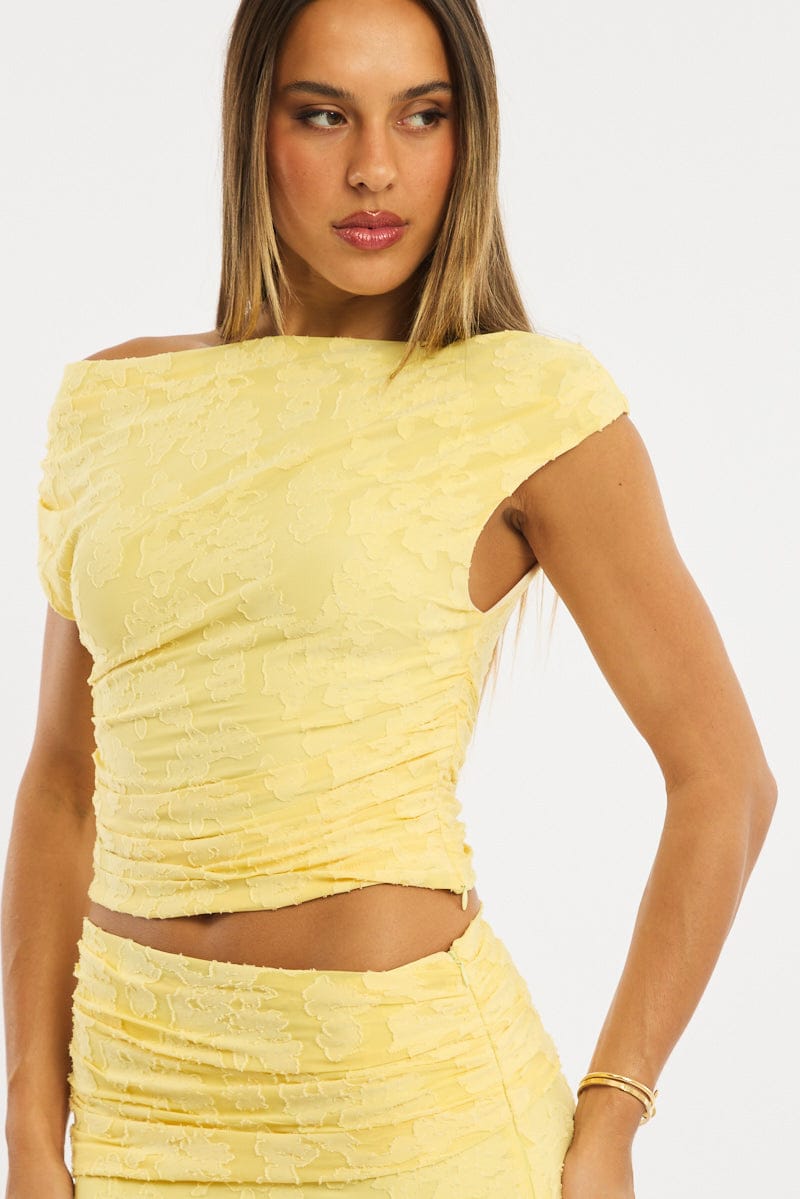Yellow Asymmetric Top Sleeveless One Shoulder Textured for Ally Fashion