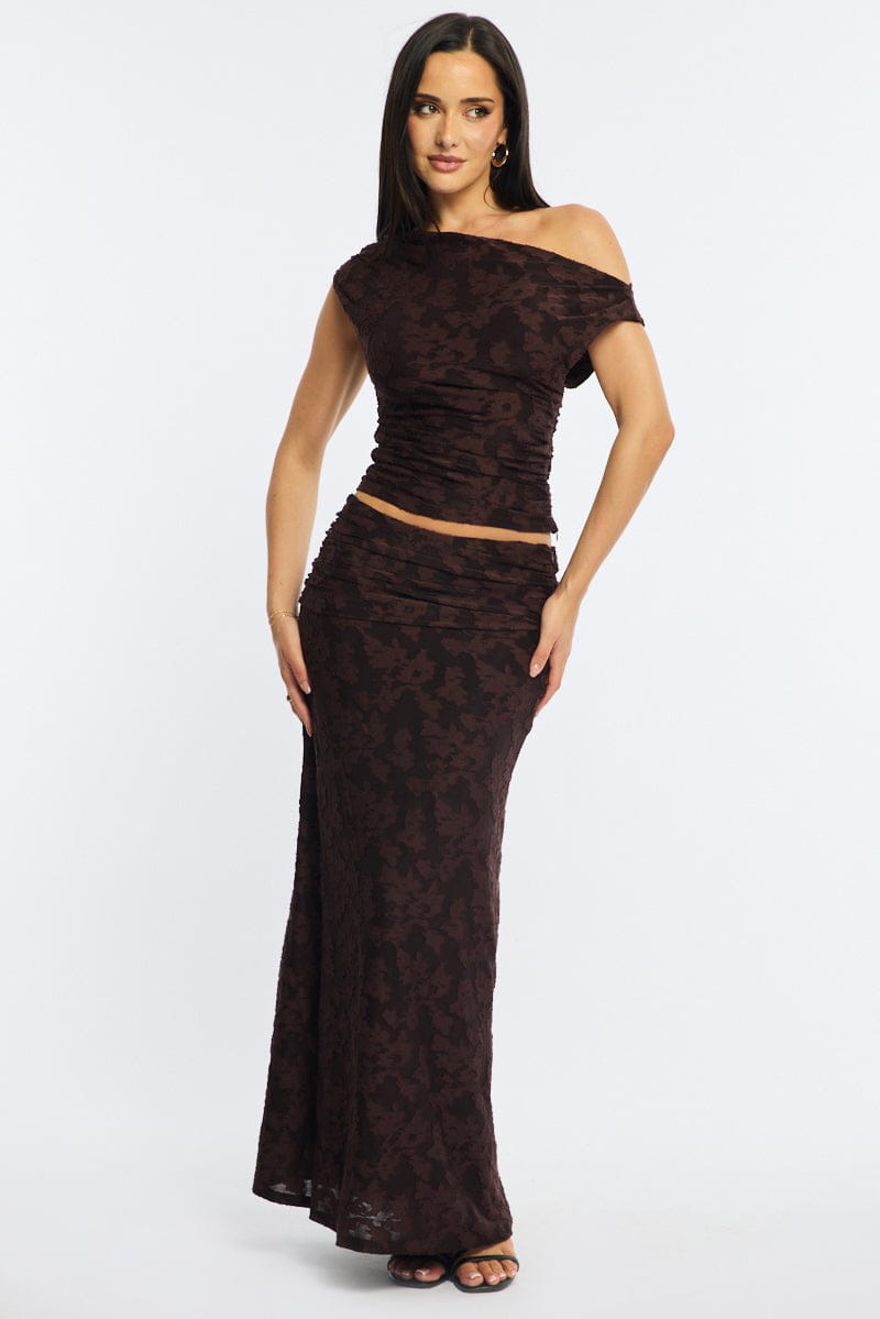 Brown Asymmetric Top Sleeveless One Shoulder Textured for Ally Fashion