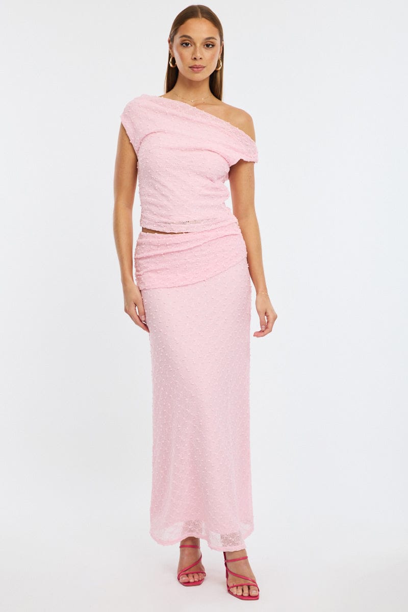 Pink Asymmetric Top Sleeveless One Shoulder Textured for Ally Fashion