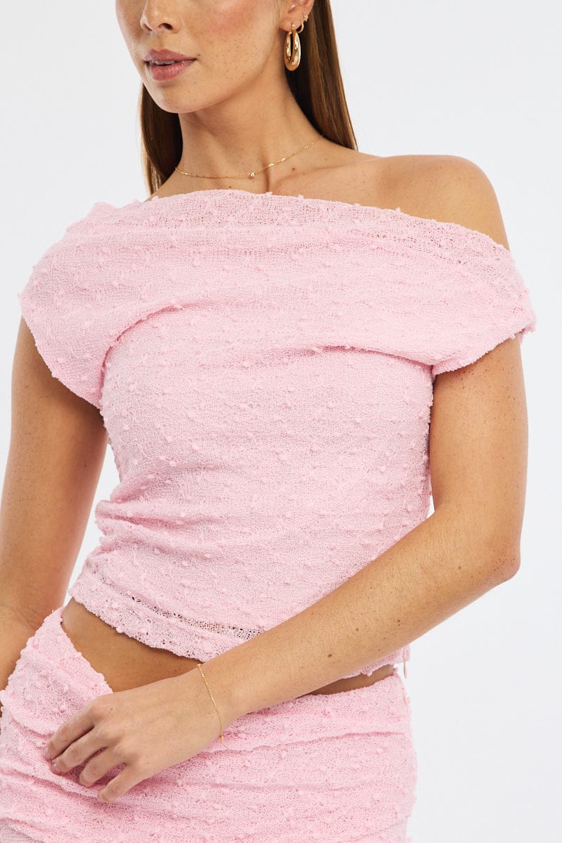 Pink Asymmetric Top Sleeveless One Shoulder Textured for Ally Fashion