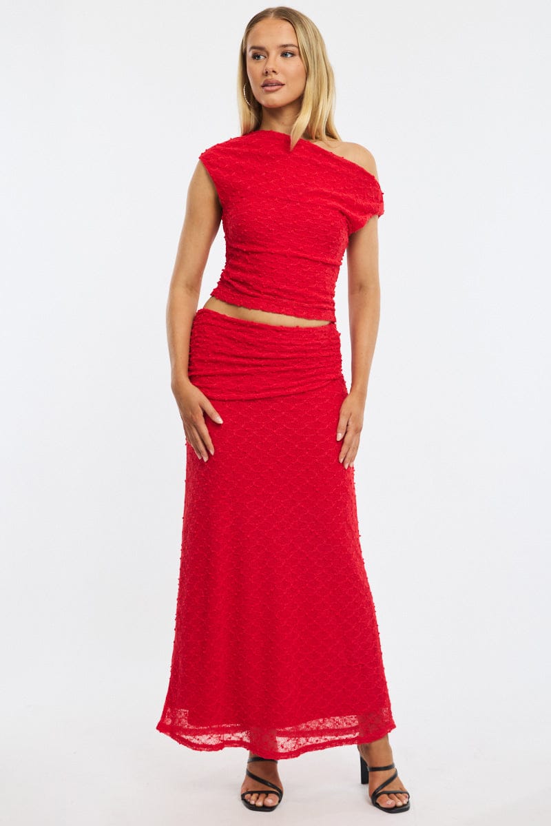 Red Asymmetric Top Sleeveless One Shoulder Textured for Ally Fashion