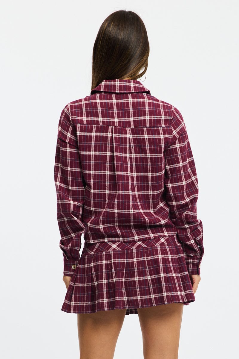 Multi Check Flannel Shirt Long Sleeve Collared Cropped for Ally Fashion