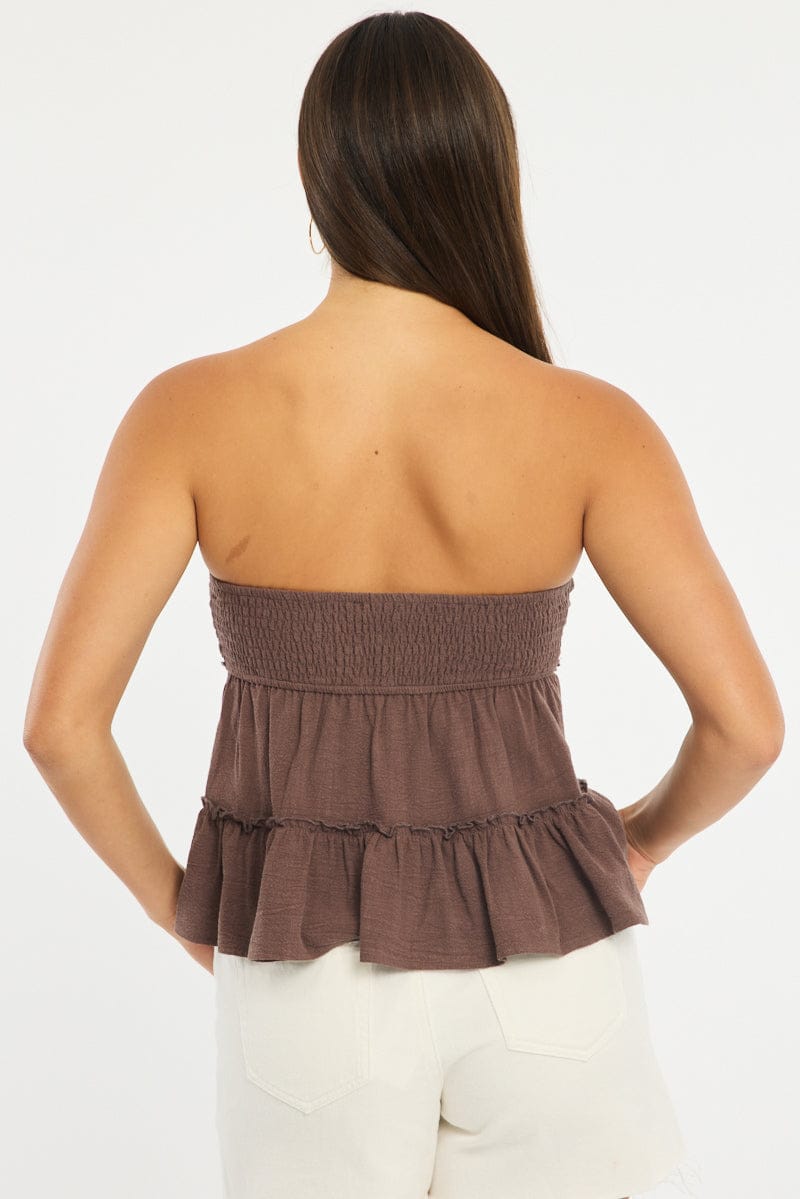 Brown Bandeau Top Sleeveless Strapless Babydoll for Ally Fashion
