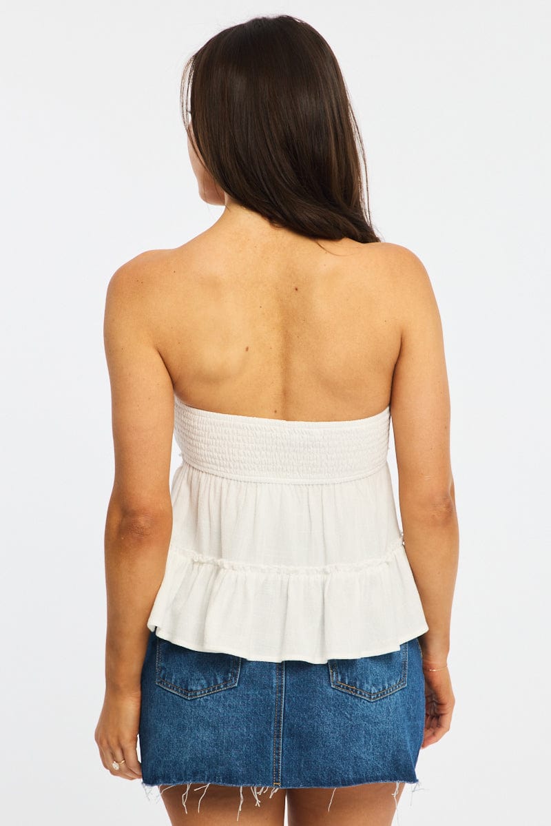White Bandeau Top Sleeveless Strapless Babydoll for Ally Fashion