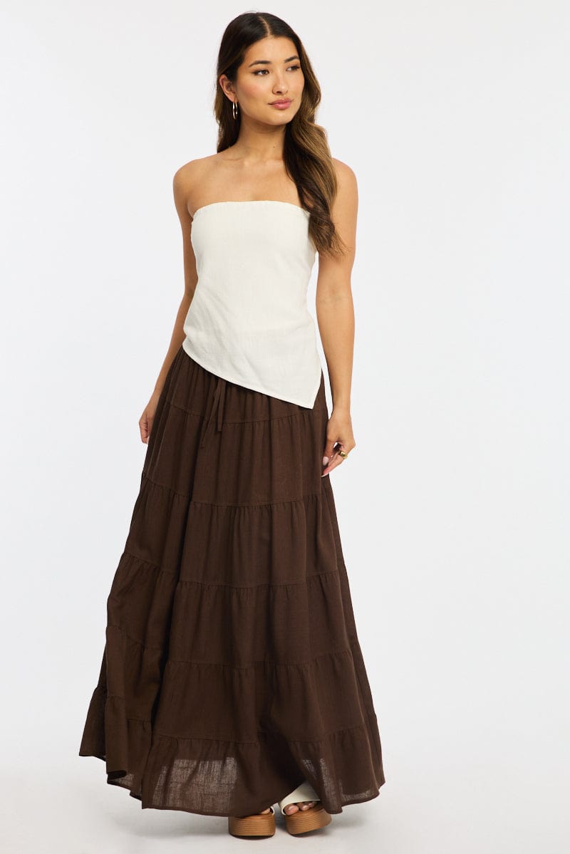 White Abstract Scarf Bandeau Top Sleeveless Strapless Linen Blend for Ally Fashion