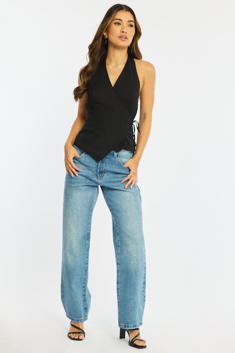 Black Halter Vest Top Sleeveless V-neck for Ally Fashion