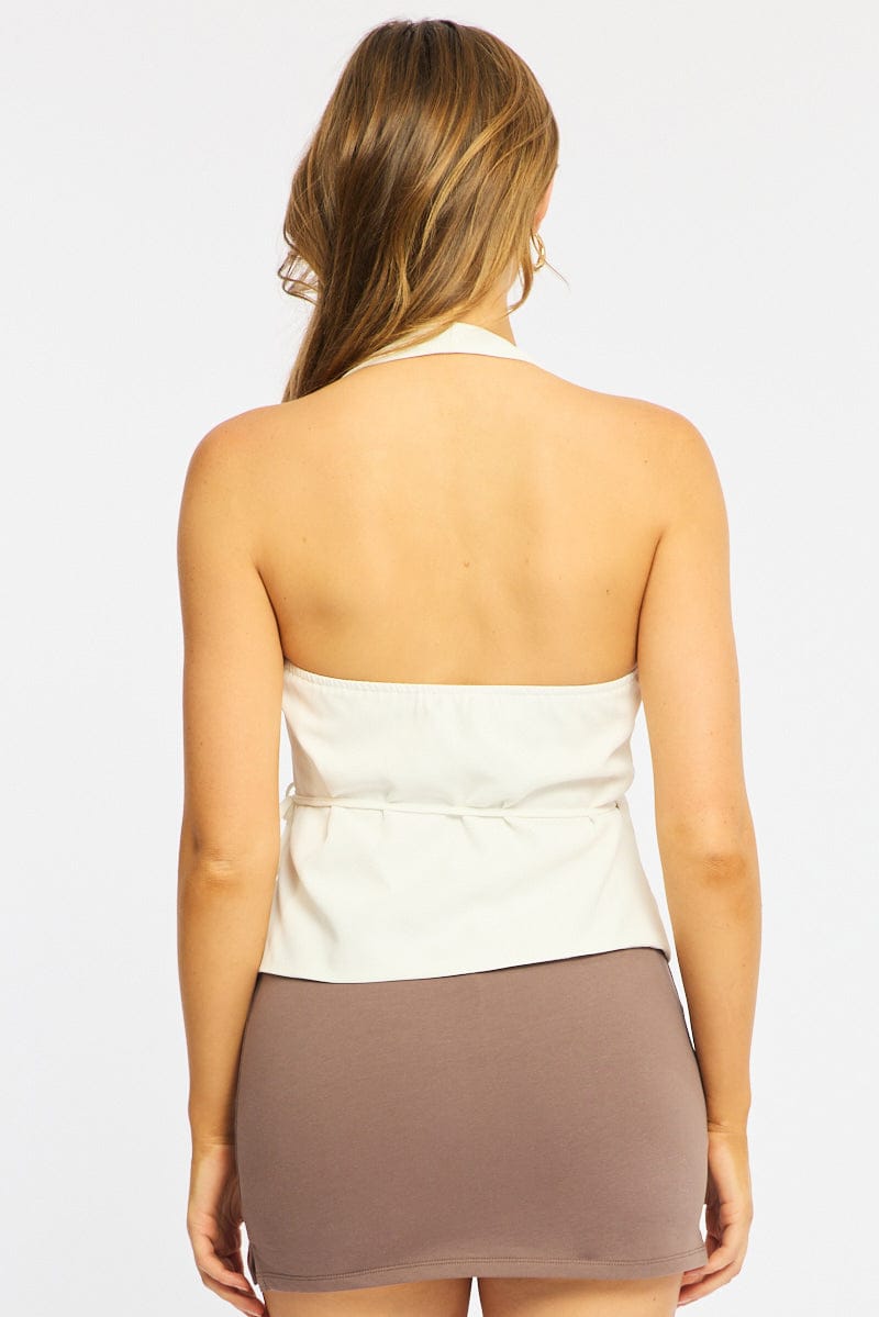 White Halter Vest Top Sleeveless V-neck for Ally Fashion