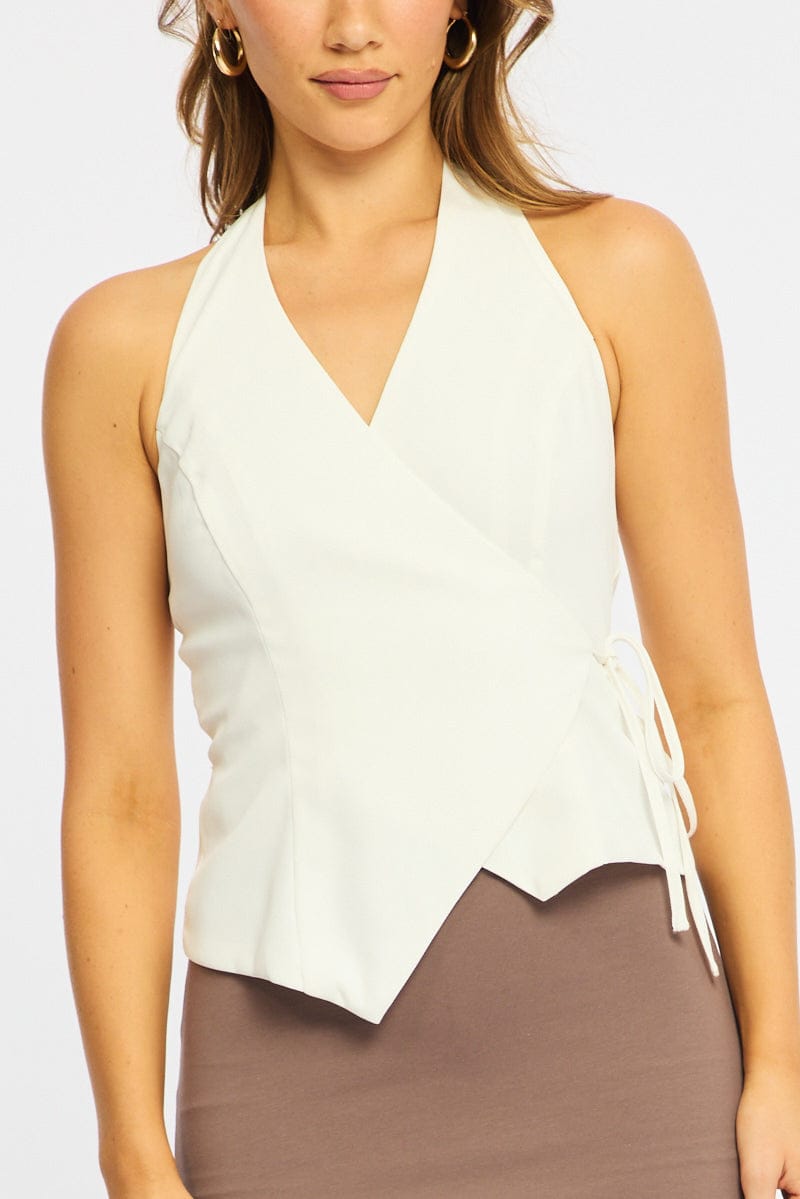White Halter Vest Top Sleeveless V-neck for Ally Fashion