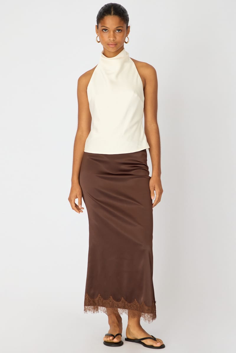 White Satin Halter Neck Top Sleeveless Slim Fit for Ally Fashion