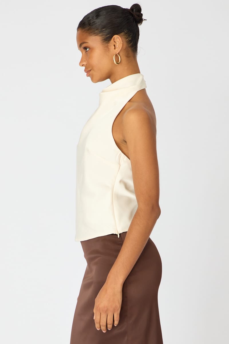 White Satin Halter Neck Top Sleeveless Slim Fit for Ally Fashion