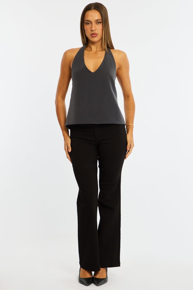 Grey Relaxed Tie Back Halter Top for Ally Fashion