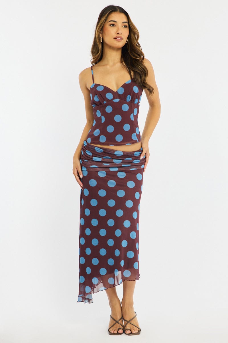 Brown Polka Dot Strappy Cami Top Sleeveless V-neck for Ally Fashion