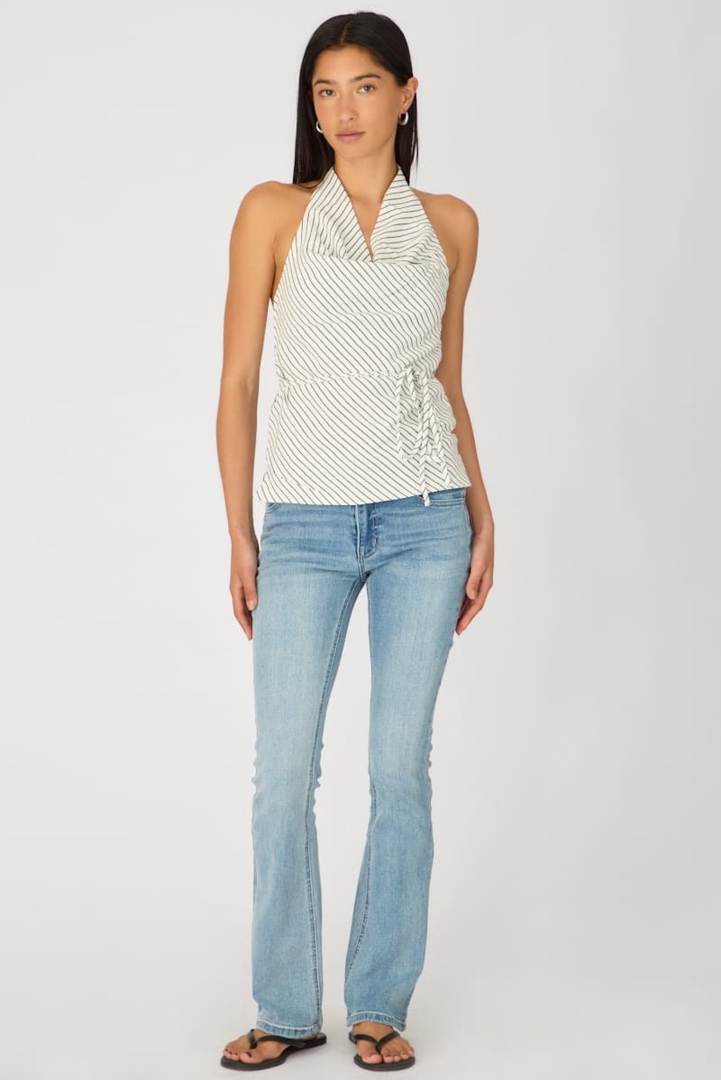 White Stripe Halter Top Sleeveless Linen Blend for Ally Fashion