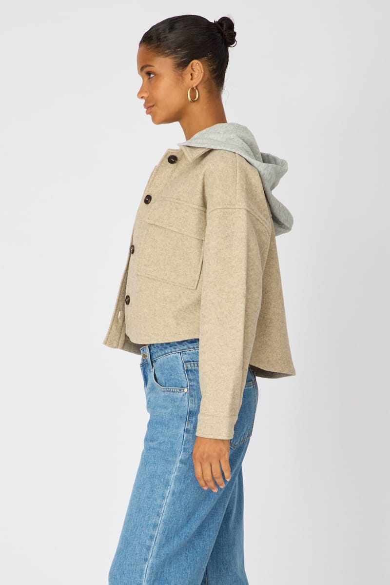 Brown Cropped Long Sleeve Shacket for Ally Fashion
