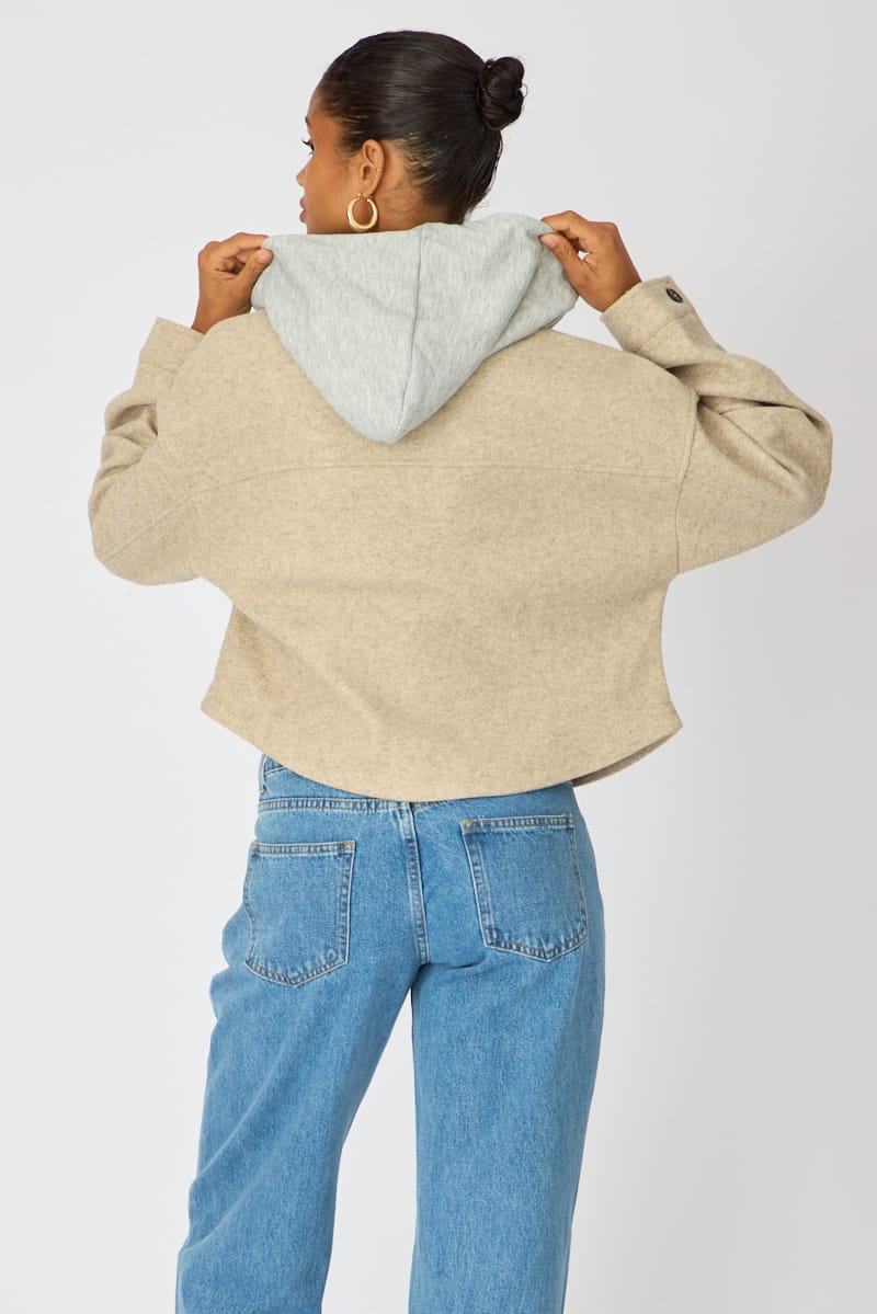 Brown Cropped Long Sleeve Shacket for Ally Fashion