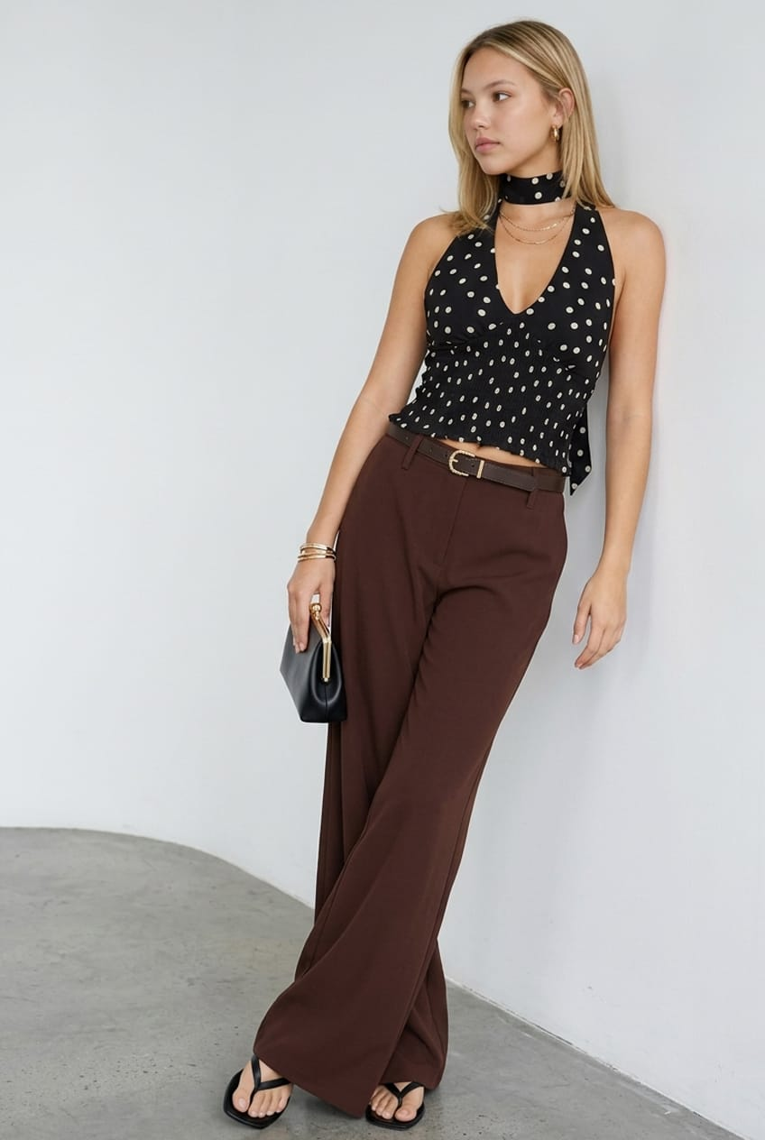 Black Polka-Dot Sleeveless Chiffon Halter Top from Ally Fashion
