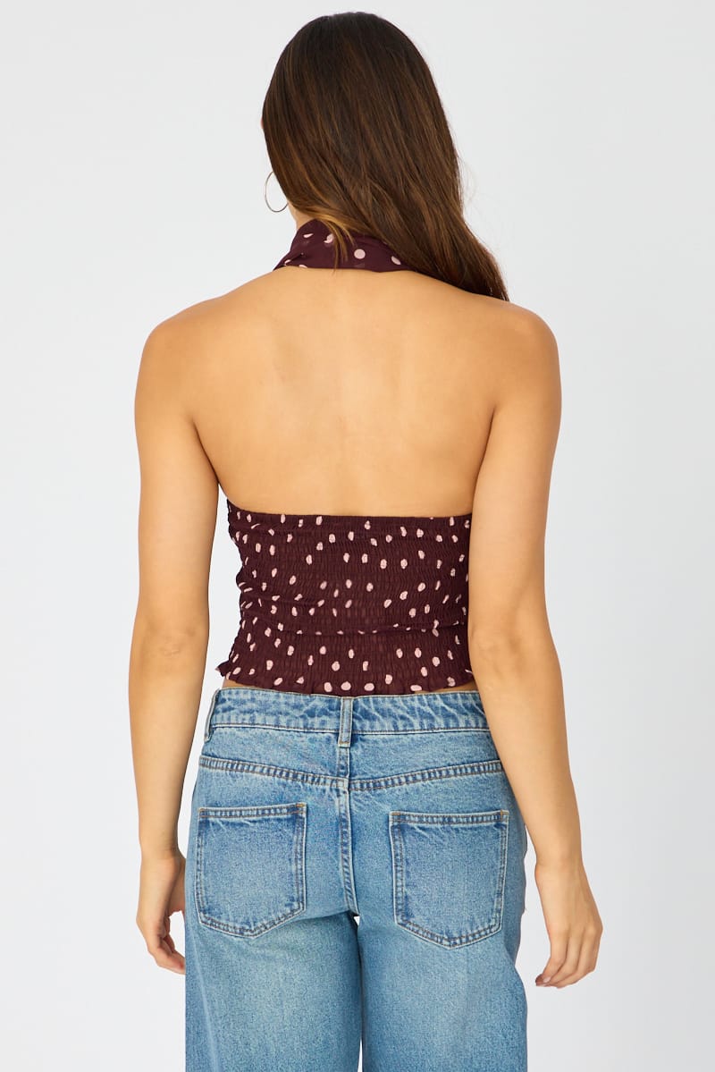 Red Polka Dot Sleeveless Chiffon Halter Top for Ally Fashion