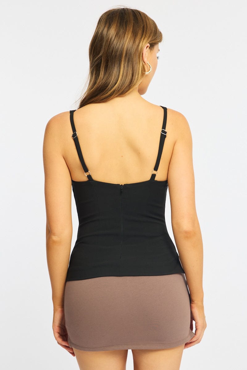 Black Ruched Deep Halter Neck Top for Ally Fashion