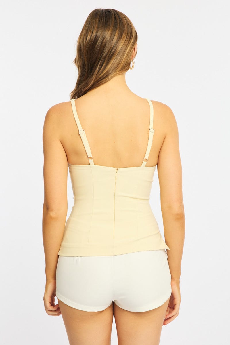 Yellow Ruched Deep Halter Neck Top for Ally Fashion