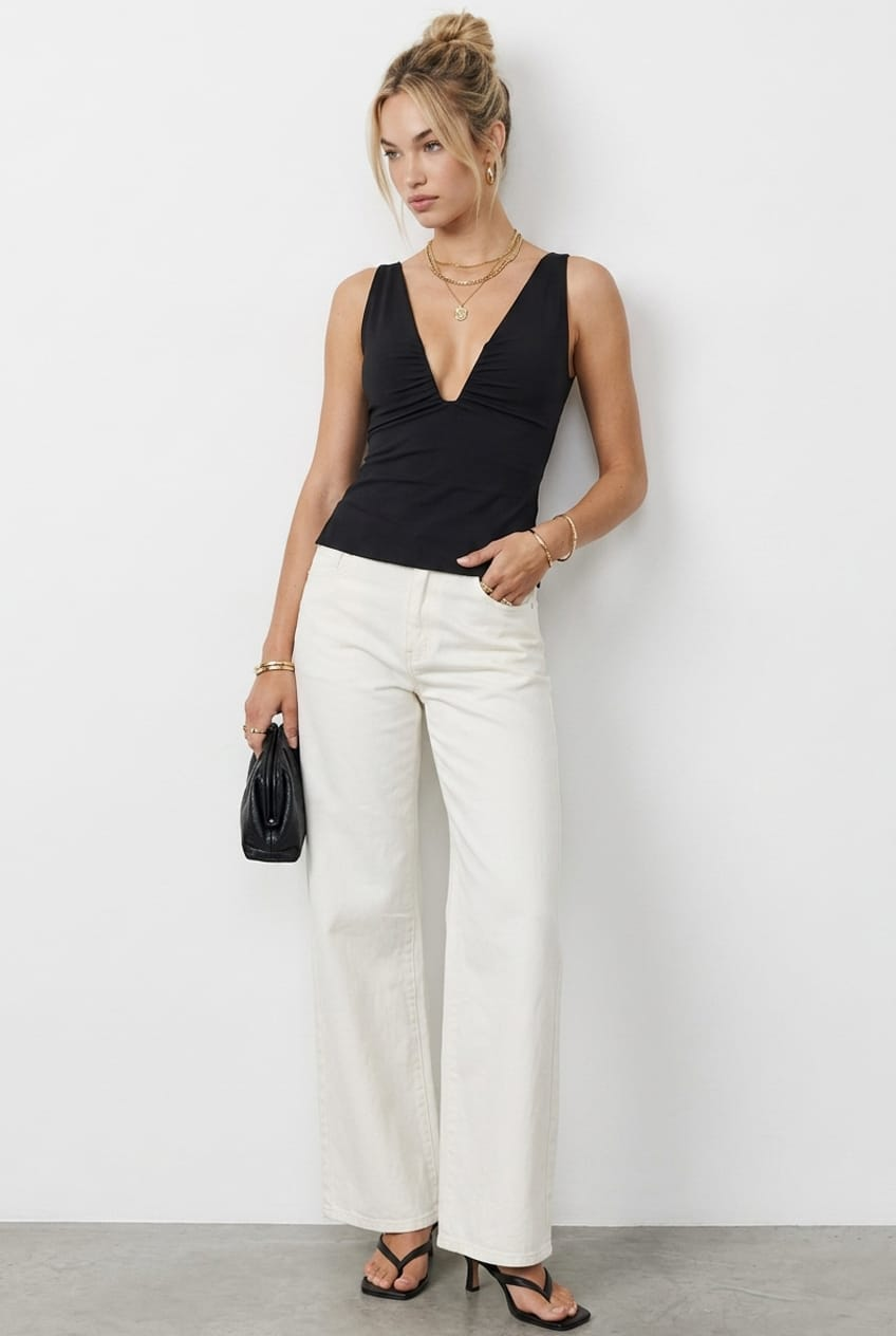 Black Deep Ruched Halter Neck Top for Ally Fashion