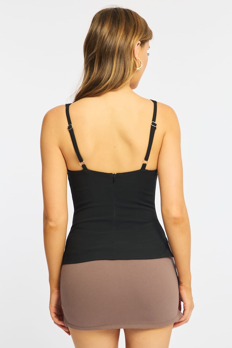 Black Deep Ruched Halter Neck Top for Ally Fashion