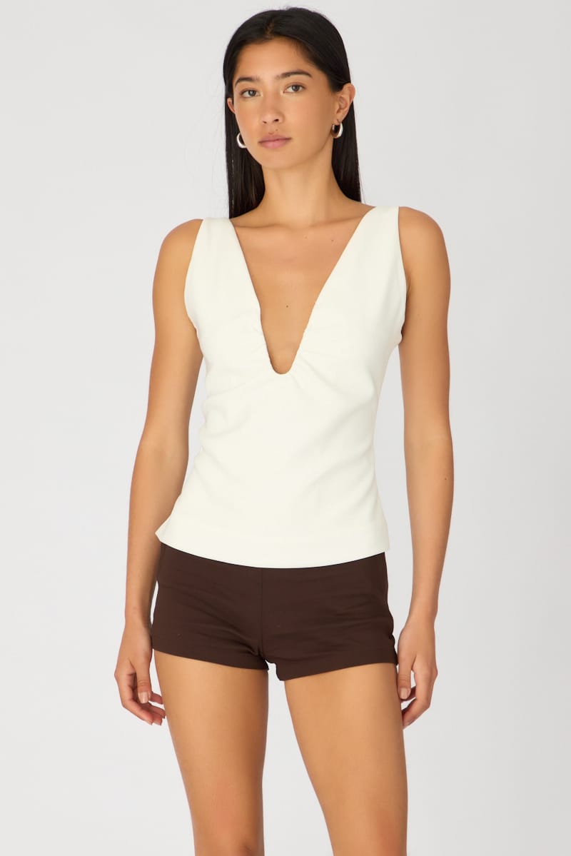 White Deep Ruched Halter Neck Top for Ally Fashion