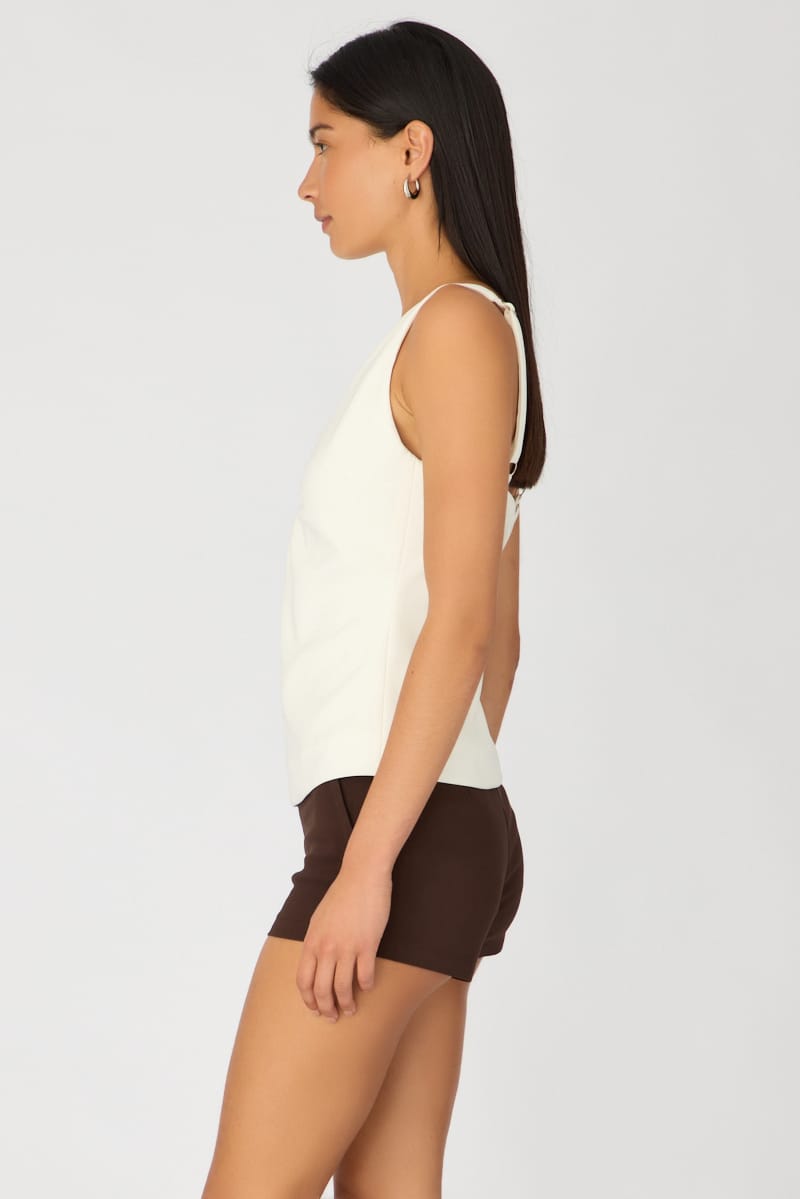 White Deep Ruched Halter Neck Top for Ally Fashion
