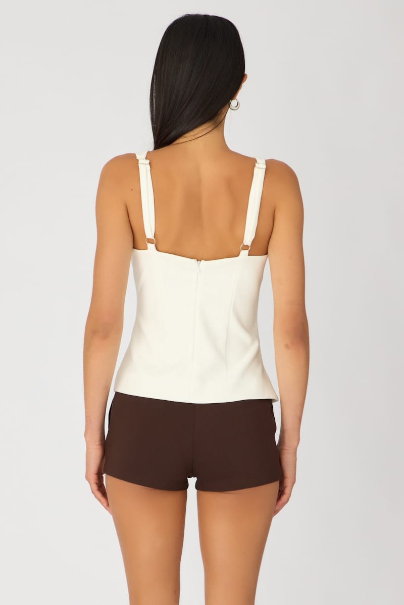 White Deep Ruched Halter Neck Top for Ally Fashion