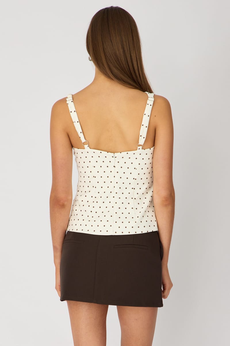White Polka Dot Deep Ruched Halter Neck Top for Ally Fashion