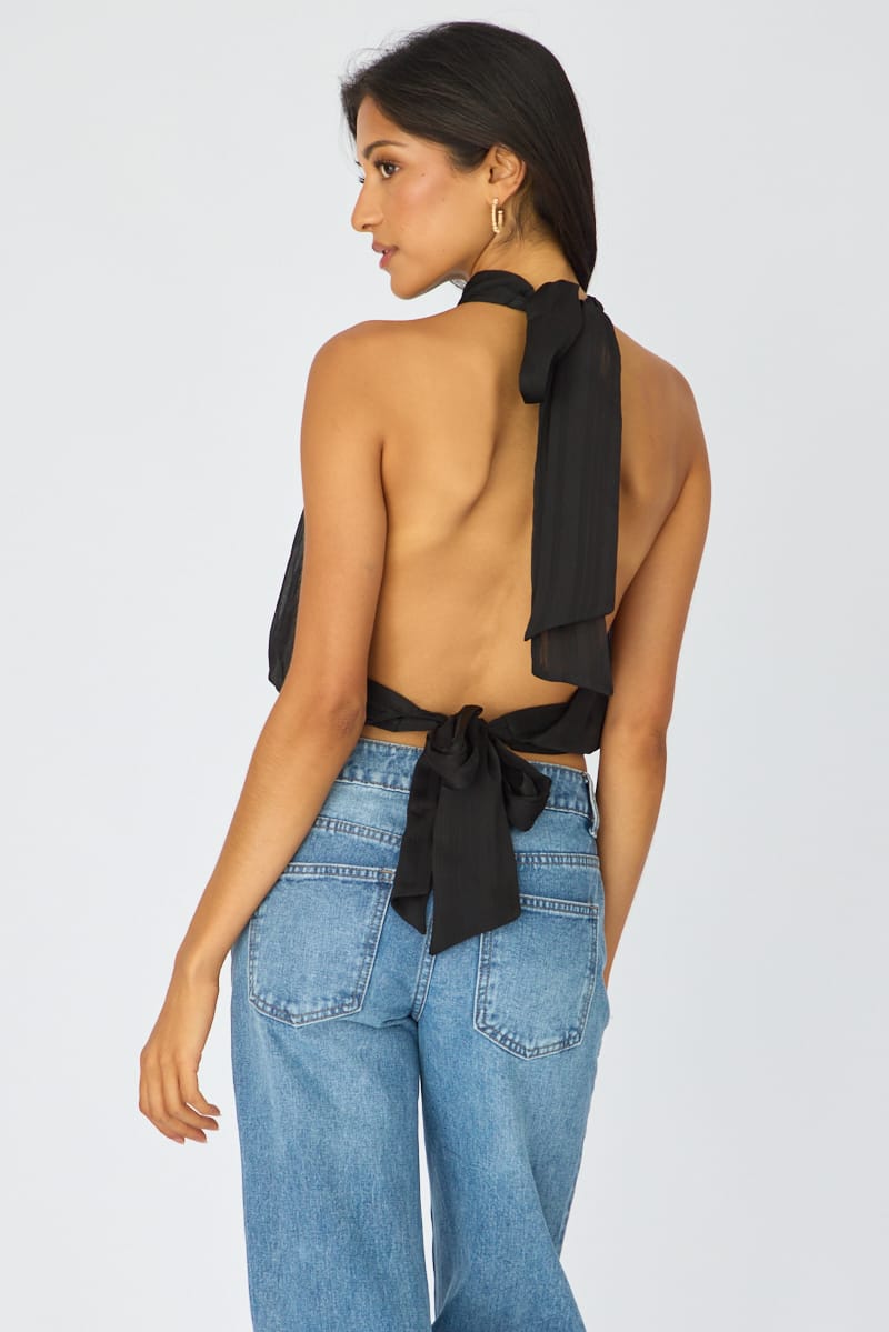 Black Sleeveless High Neck Top for Ally Fashion