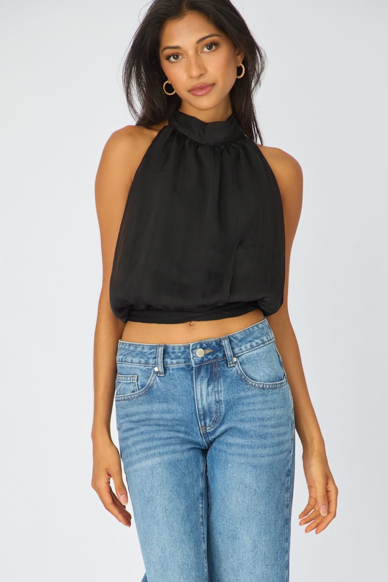 Black Sleeveless High Neck Top for Ally Fashion